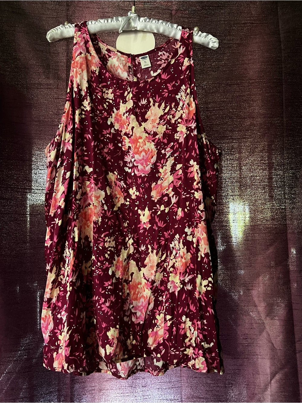Old Navy Burgundy Floral Tank Top with Pink Accents
